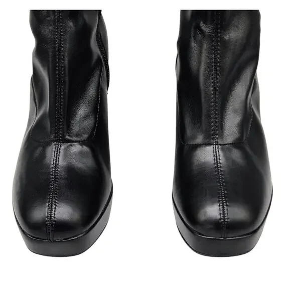 Mia Gavi Leather Boots Women's Size 8.5 Block Heel and Platform Black Modern NEW - Picture 5 of 9